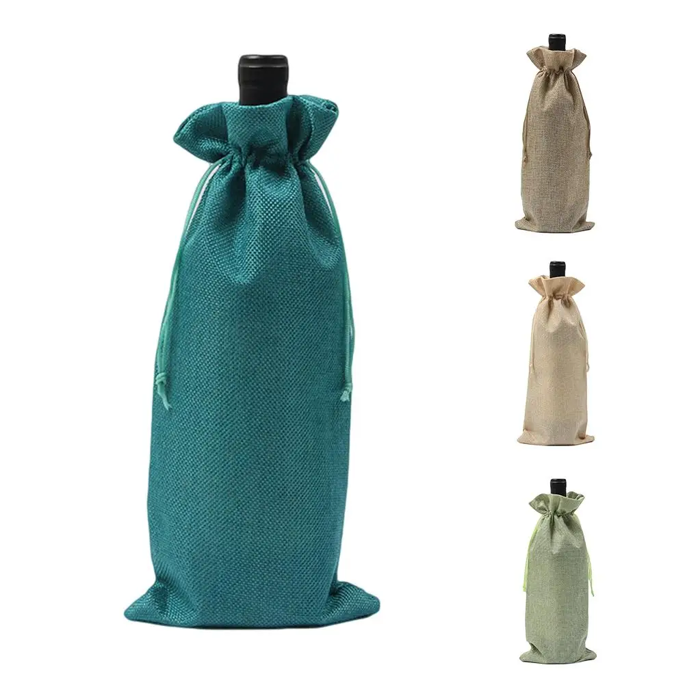 

Rustic Style Linen Drawstring Wine Bottle Cover Packaging Bag Wedding Party Decor