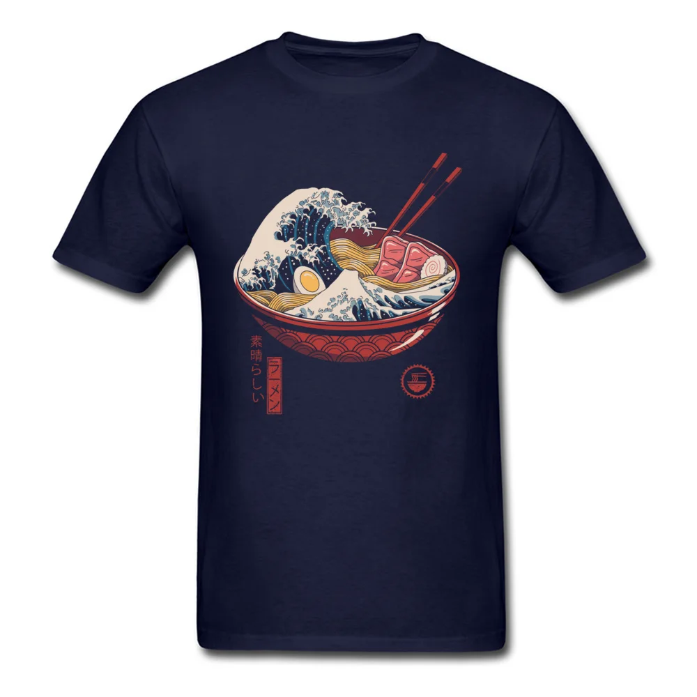 Casual T Shirts Graphic Crewneck Great Ramen Wave Pure Cotton Men Tops & Tees Casual Short Sleeve Clothing Shirt Great Ramen Wave navy