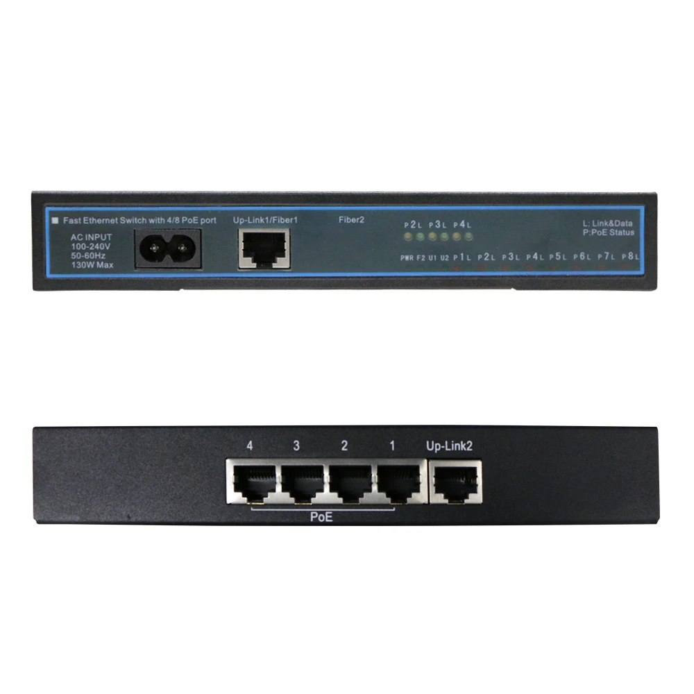 4 Port 100Mbps POE Switch POE Injector Power over Ethernet Network Switch for IP Camera VoIP Phone AP devices 2 Up-link EU plug