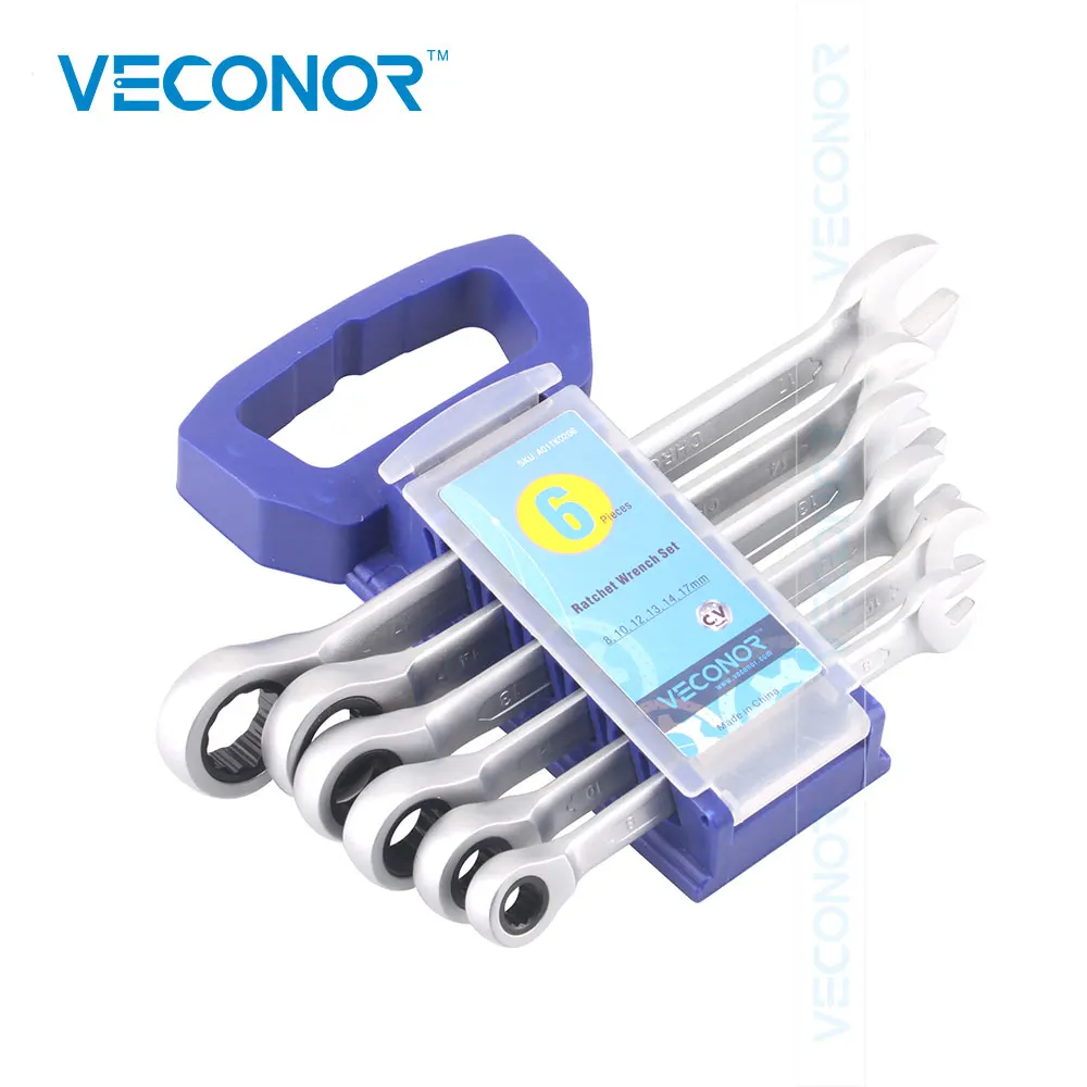 6PCS Ratchet Wrench Set Combination Ratcheting Wrench Key Kit Fixed