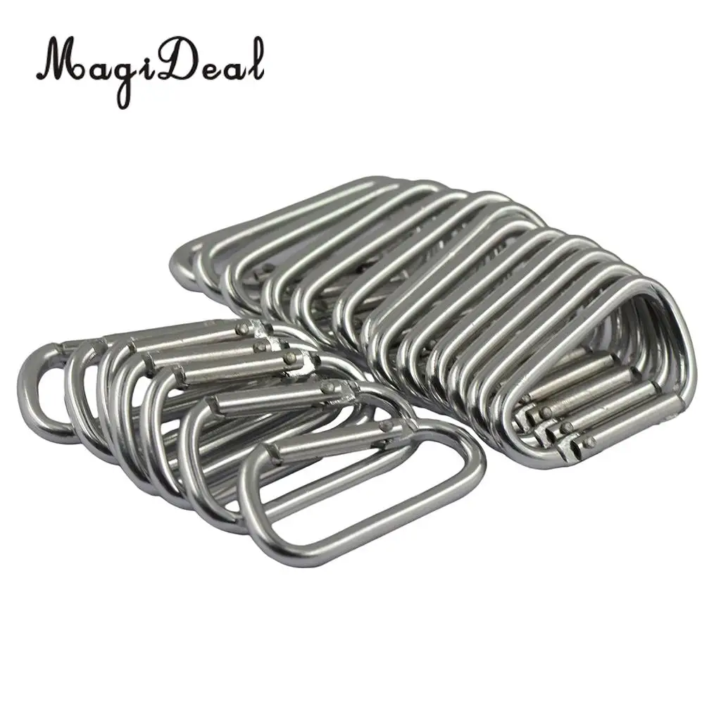 MagiDeal 20pcs Climbing Camping D Shape Hiking Carabiner Buckle Snap Spring Clip Hook Keychain Silver for Rock Climbing Access