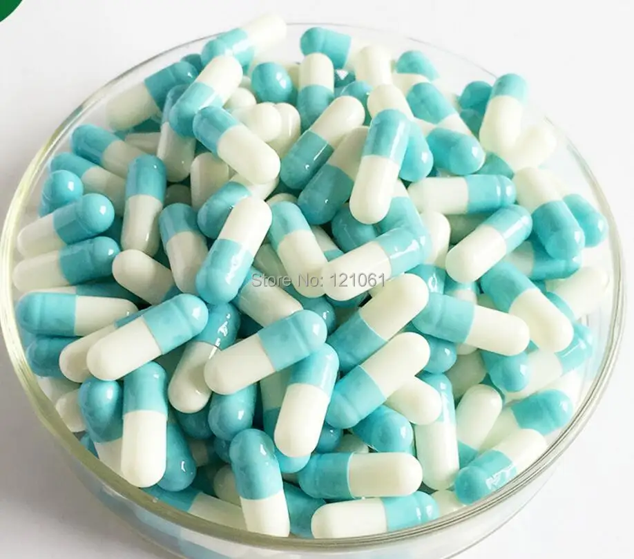 Cápsulas vazias de cor azul-branca claro 0 #1,000 pces! cápsulas vazias de cor azul-branca, cápsulas vazias de gelatina dura (cápsulas unidas ou separadas tamanho 0)