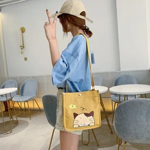 2 шт./компл. женские холщовые сумки через плечо с принтом кота из мультфильма, женские повседневные маленькие сумки