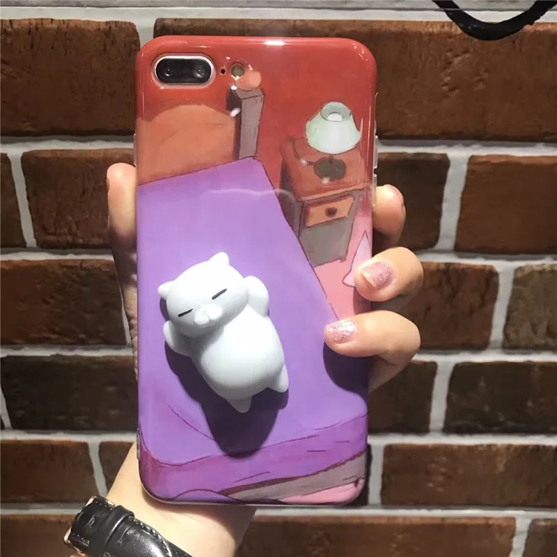 3D Симпатичные мягкими руб Cat Чехол для iPhone 6 S 7 плюс мягкая кошка squeeze прекрасный