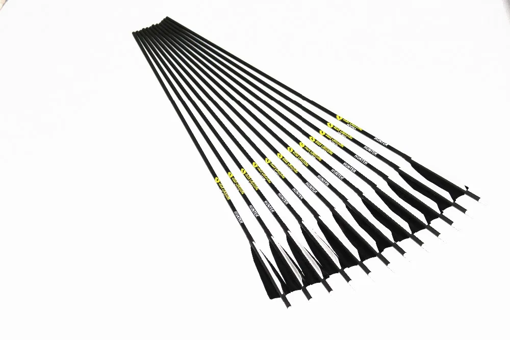 

12 шт. чистый углерод стрелка spine300-600 ID6.2mm 5 "оперение индейки перья Замена 100 зерна наконечник для традиционный лук