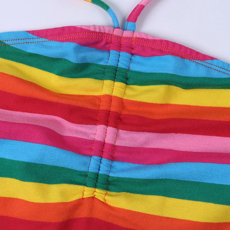 2019 летние радужные топы с бретельками на шее для женщин, короткий жилет, Сексуальные Разноцветные полосатые футболки без бретелек, S-L
