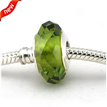 Подходит Pandora шармы браслеты абстрактные муранские стеклянные бусины с граненым светло-зеленым кристаллом 925 стерлингового серебра ювелирные изделия