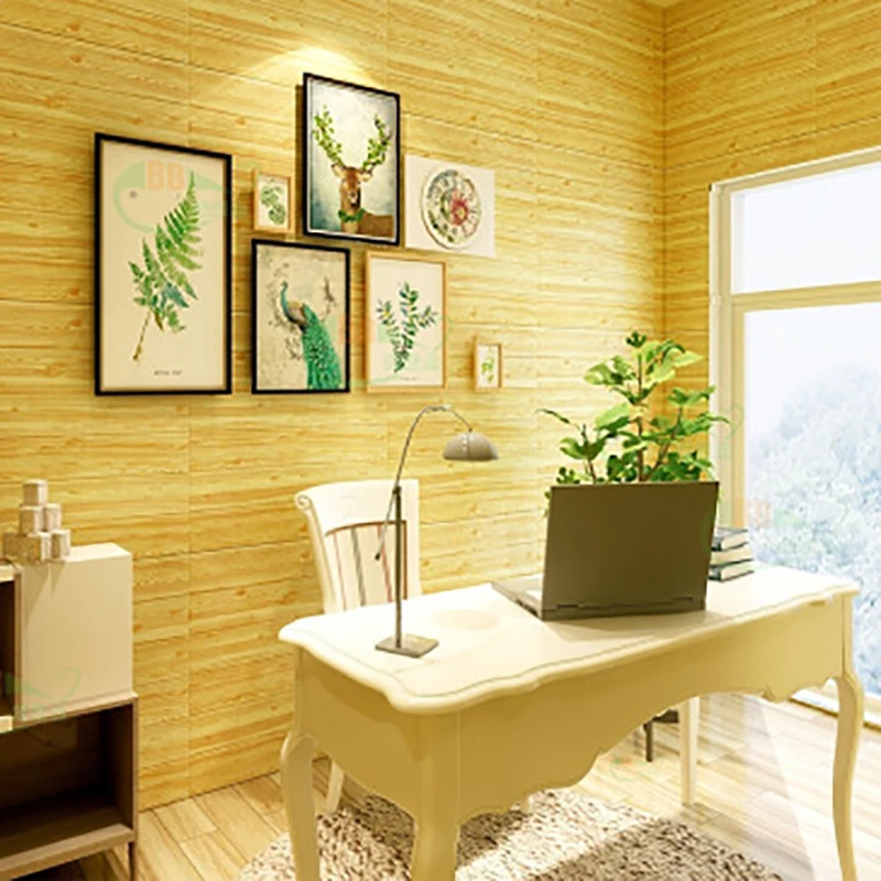 3D Wood Grain Wall Tiling Pattern Waterproof Self-adhesive Wallpaper Room Home Decoration Children Bedroom Living Room Stickers