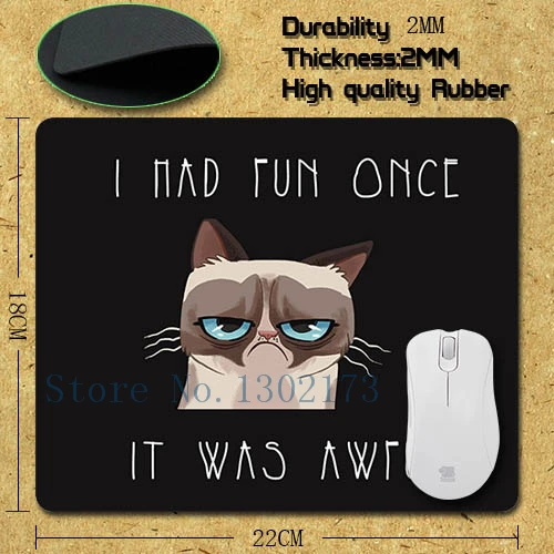 2015 new black custom mousepad grumpy cat i had fun once it was