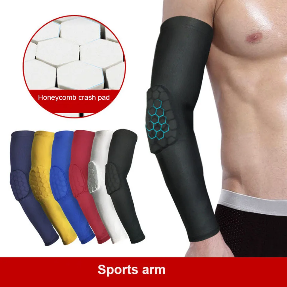

1PCS Honeycomb Elastic Gym Sports Long Arm Sleeve Support Basketball Sport Elbow Arm Warmers Pad for Men Armguard Pads