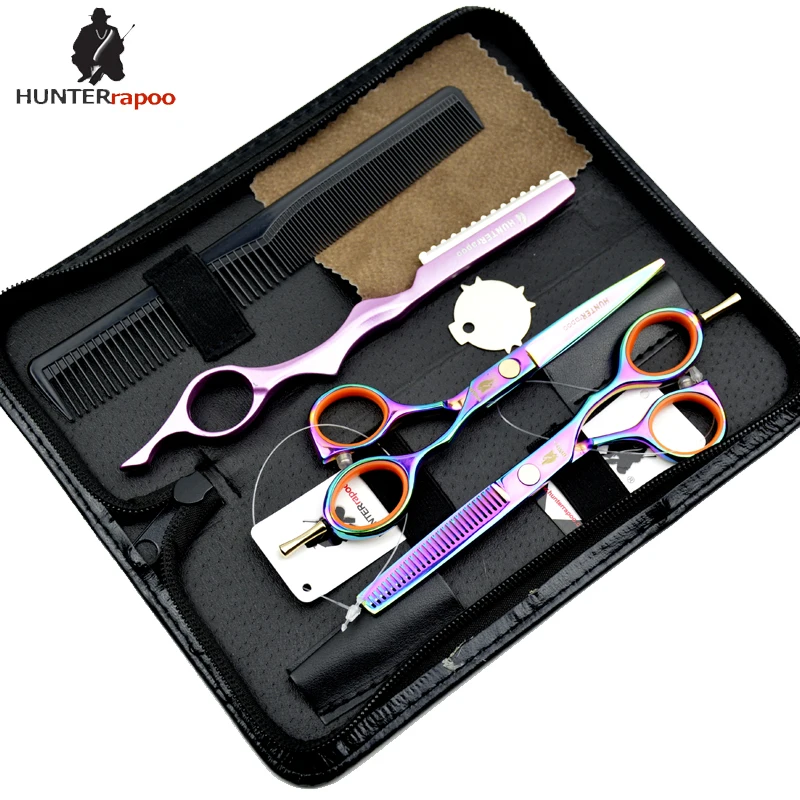 20% скидка HUNTERrapoo 5,5 ''Красота волос Ножницы Набор HT9116 разноцветные волосы резка Истончение Парикмахерские ножницы Профессиональные