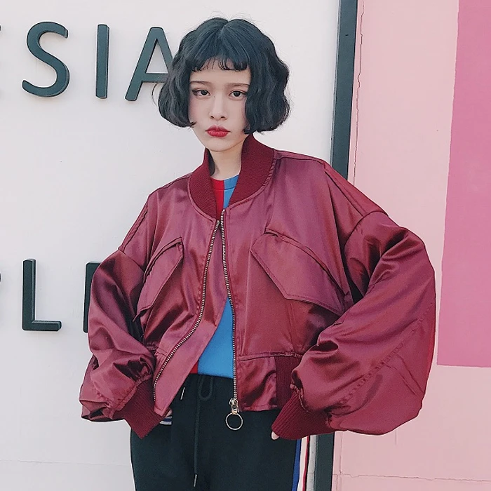

Autumn Short Over Size Loose female windbreaker Jacket Harajuku Bomber Jacket Student BF Coat Oversize Jacket Basic Coats