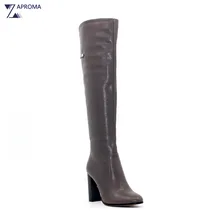 

High Quality Brown Grey Boots Women Super High Heel Over the Knee Chunky Heel Metal Decoration Shoe Winter Long Boots PU
