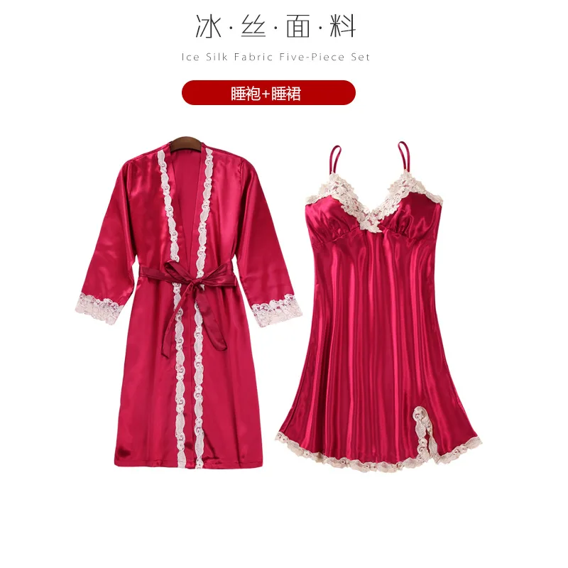 Sexy Womens Night Robe Strap Top Pajamas Suit Summer Two Piec Sleepwear Sets Casual Home Wear Nightwear Sleep Kimono Bath Gown - Цвет: 939