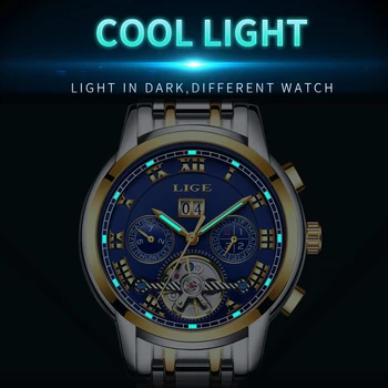 

LIGE Relogio Masculino Top Luxury Brand Men fashion Automatic mechanical Watch Waterproof Military Sport Watch Men Leisure Clock