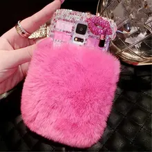 3D Горный Хрусталь Мех Исправлений Телефон Case Для LG LV3/K8 (2017) LG X300 M200N Ювелирные Изделия Половина Кролик Меховой Отделкой Коке Женщины Fundas