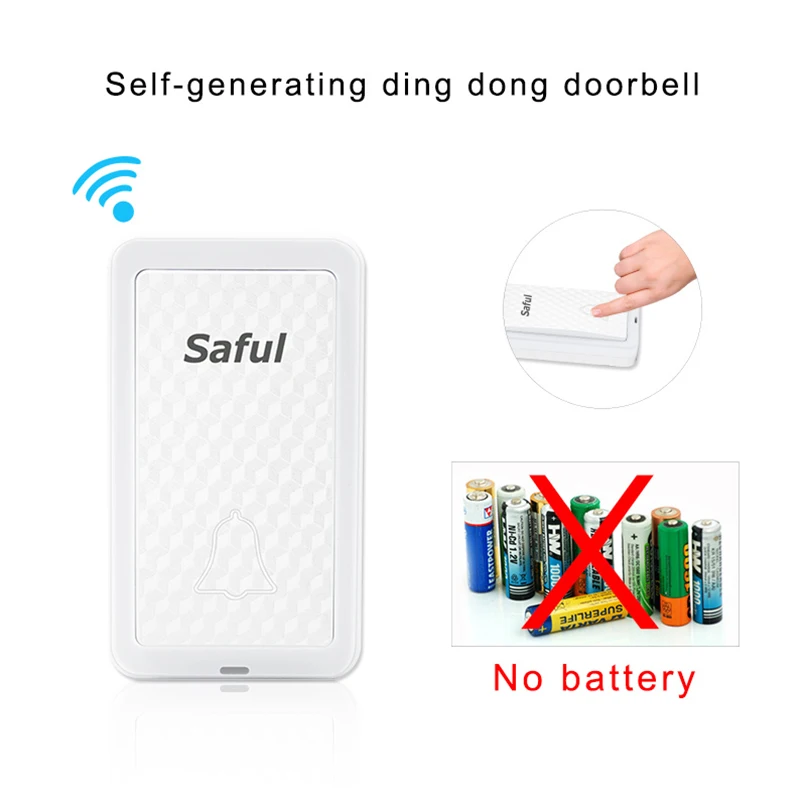 Saful Waterproof IP68 Wireless Doorbell Press Button Transmitter and EU/US Indoor Receiver Self powered Doorbell Accessory Saful Waterproof IP68 Wireless Doorbell Press Button Transmitter and EU/US Indoor Receiver Self powered Doorbell Accessory
