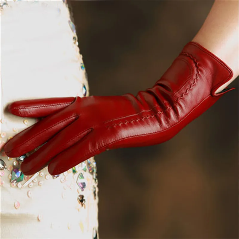 Бренд KLSS, женские перчатки из натуральной кожи, высокое качество, перчатки из козьей кожи, длина 30 см, элегантные женские перчатки из овчины, лидер продаж, K31L - Цвет: wine red