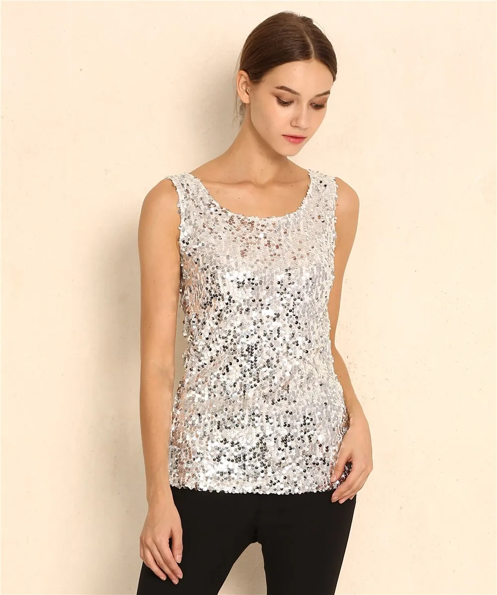 Women Sexy Sequin Glitter Blouses Summer Casual Shirts Vintage Tops womens shirts