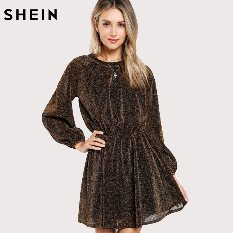 SHEIN Нарядное Платье С Блестками, Платье С Оригинальным Рукавом, Приталенное Повседневное Платье