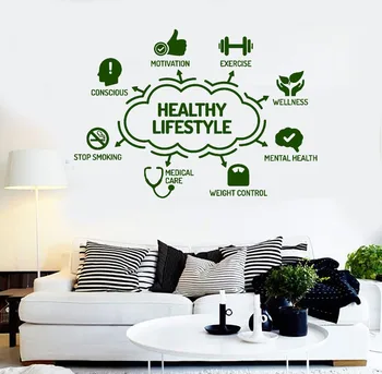 

Newest design non-toxic vinyl PVC wall sticker of Health lifestyle means Sport exersize stop smoking wall mural paper home decor