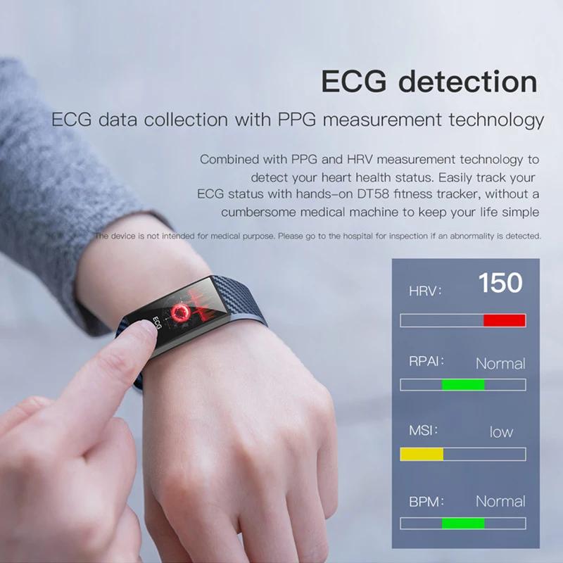  New DT58 Waterproof Smart Bracelet Fitness ECG Heart Rate Blood Pressure Monitor Fitness Tracker sm - 33033046254