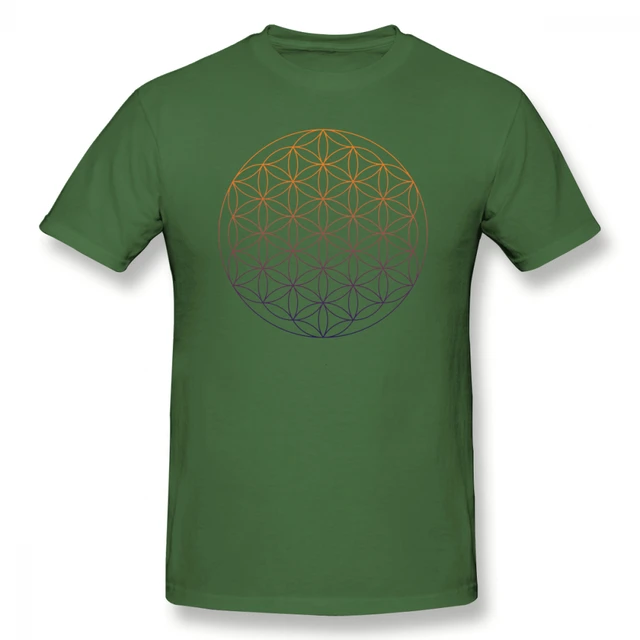 Sacred Geometry T Shirt Flower Of Life T-Shirt Men Print Beach Tee Shirts Male Short Sleeve Funny Awesome T Shirts Plus Size Army Green