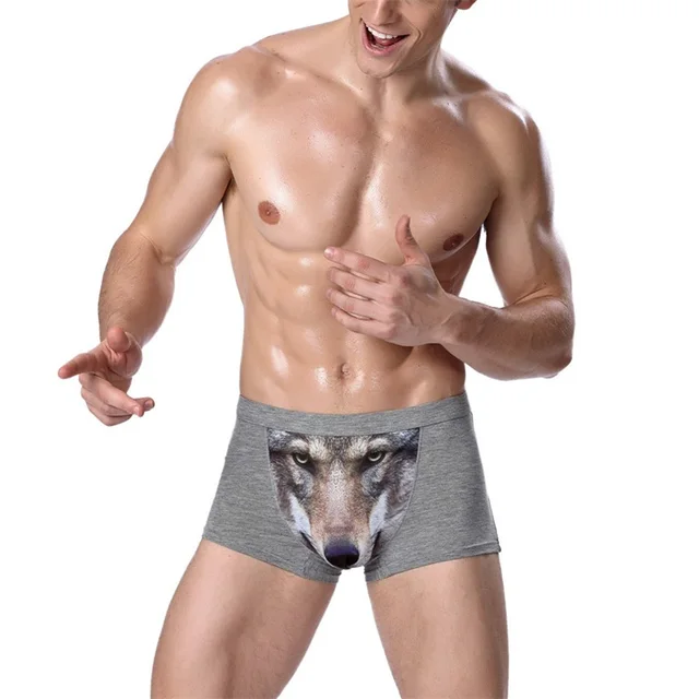 Wolf Underwear Men Boxer Cartoon 3D Cotton Men's Boxers Short Panties