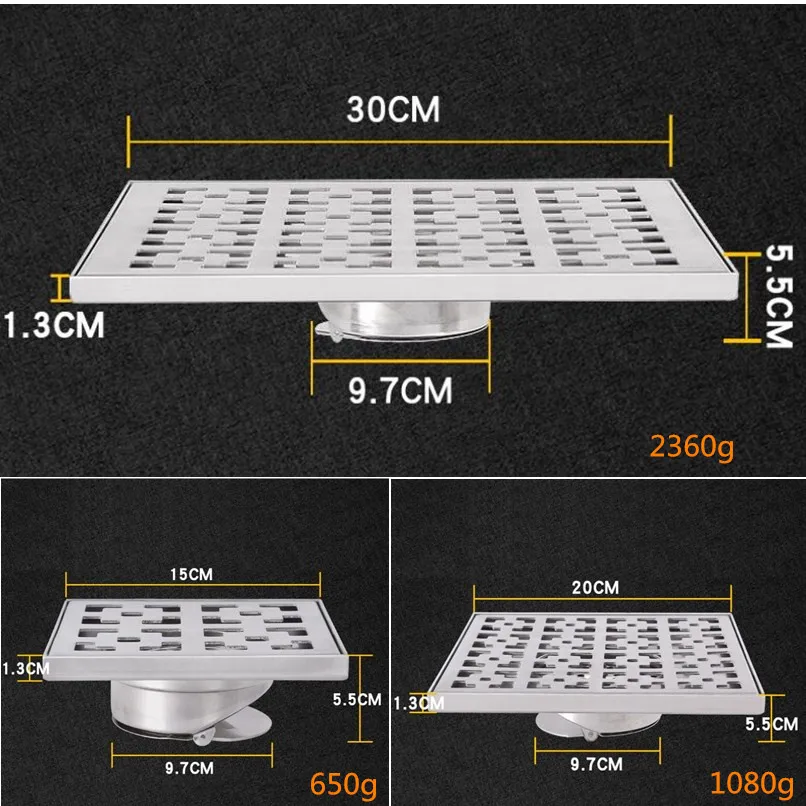 15/20/30 см 304 Нержавеющая сталь утолщаются квадратной Балконный Пол Слива инженерно-большой объем открытый дезодорант трап