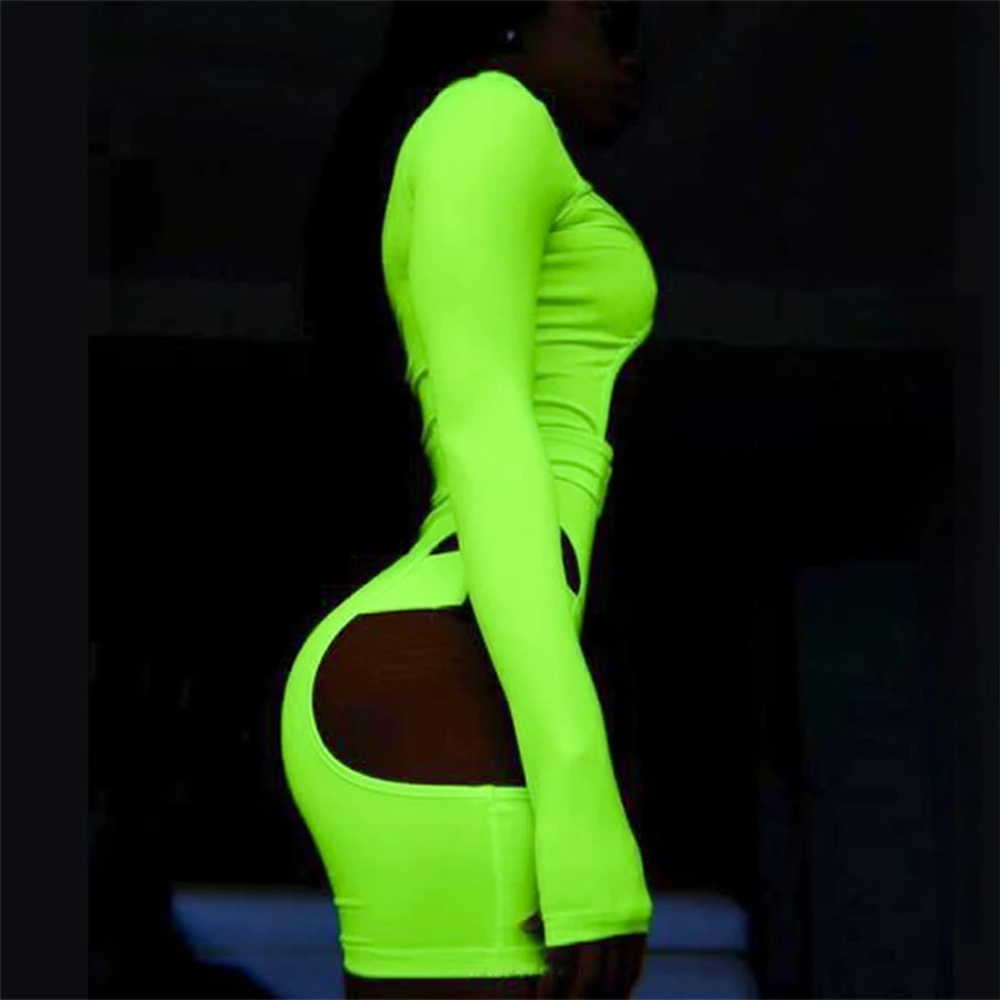 Neon Color Bodysuit and Playsuit Sexy Hollow Out Buckle Biker Playsuit 2019 Spring Long Sleeve Turtleneck Jumpsuit� Neon Color Bodysuit and Playsuit Sexy Hollow Out Buckle Biker Playsuit 2019 Spring Long Sleeve Turtleneck Jumpsuit�