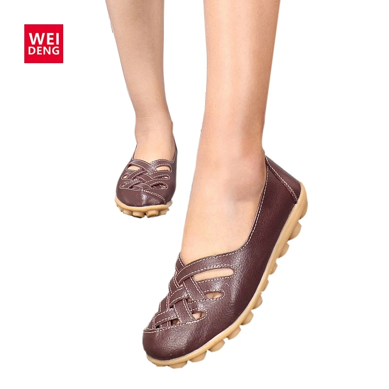 WeiDeng 2017 Summer Genuine Leather Women Flats Slip On Gommino Moccasin Loafers Casual Cow Driving Fashion Ballet Boat Shoes fashion baby flats tassel soft sole cow leather shoes infant boy girl flats toddler moccasin 17mar20