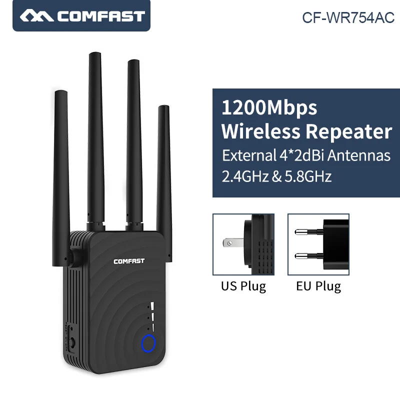 COMFAST CF-WR754AC Wi fi Ретранслятор 1200 Мбит/с 802.11ac мини беспроводной N маршрутизатор Extender с 4 внешних антенн