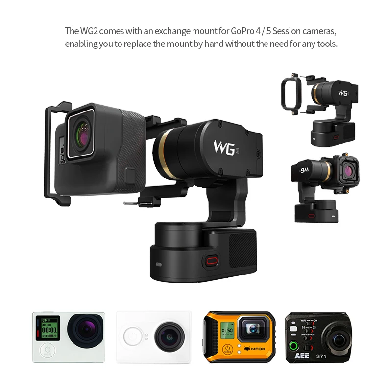 

FeiyuTech WG2 Waterproof Gimbal Wearable 3-axis Stabilizer for Gopro hero 6 4 5 xiomi yi 4K SJCAM Go pro Action Camera Gimbal