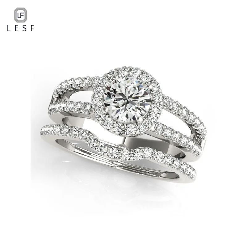 

LESF 925 Sterling Silver Engagement Bridal Wedding Rings Sets Round Cut Cubic Zirconia Womens Girls Birthday Gifts Wholesa