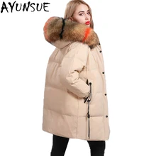 AYUNSUE, воротник из натурального меха енота,, зимний пуховик, роскошная куртка, женское длинное Свободное пальто, парка с капюшоном, Abrigos Mujer LX2238