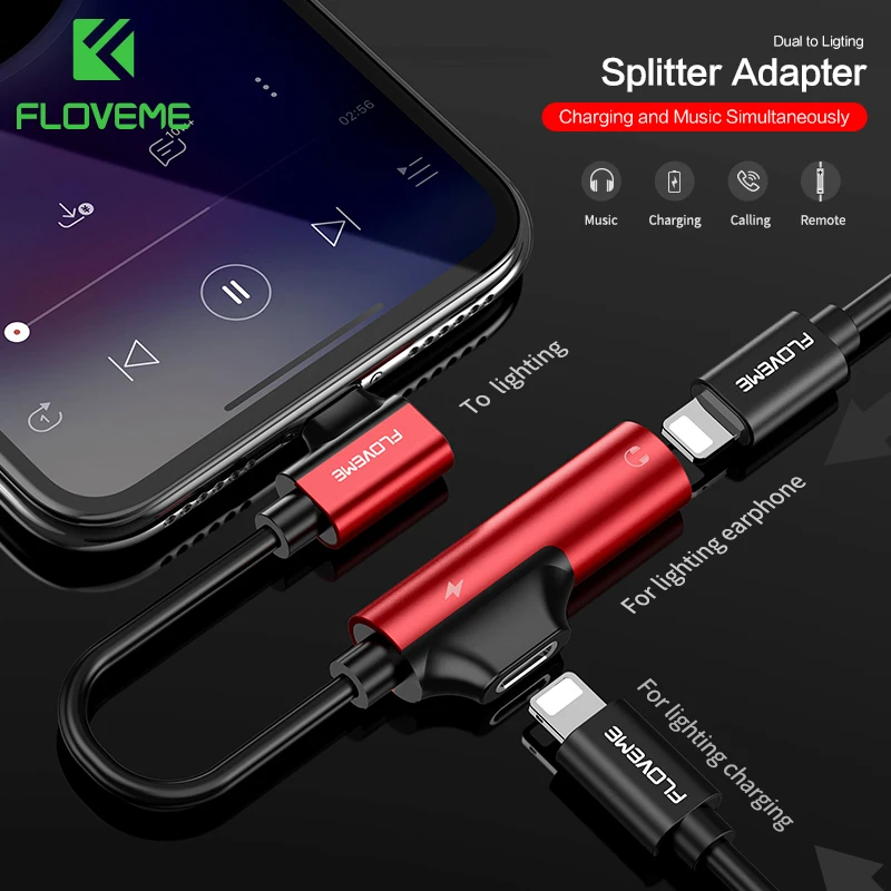 Koop FLOVEME 2 in 1 Adapter Voor iPhone 7 8 Plus XS Splitter Koptelefoon Audio Jack Type C Converter Voor samsung Galaxy Opladen Adapter