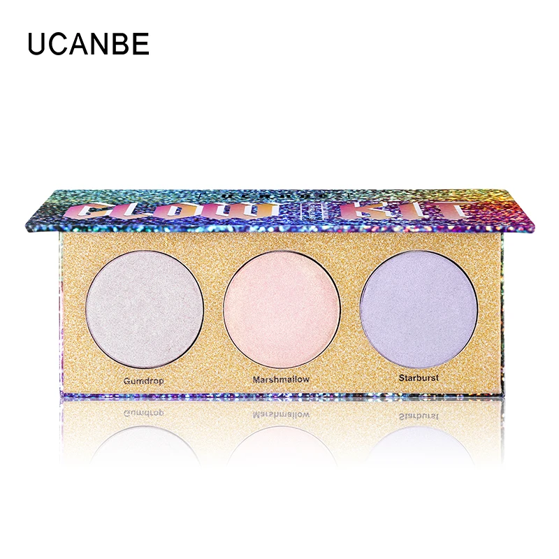 UCANBE бренд 3 цвета мерцающий Хамелеон Хайлайтер для макияжа Палитра Кристалл сахар подсветка бронзер светящиеся тени для век косметический набор