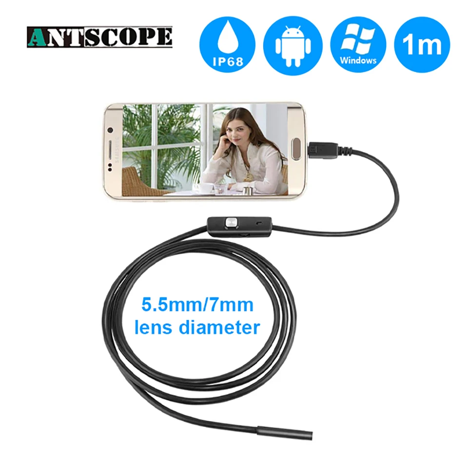 7mm/5.5mm 1M Endoscope Mirco USB 2m 6LED Endoscope Camera Android Waterproof Pipeline PCB PC Inspection Mini Camera Sadoun.com
