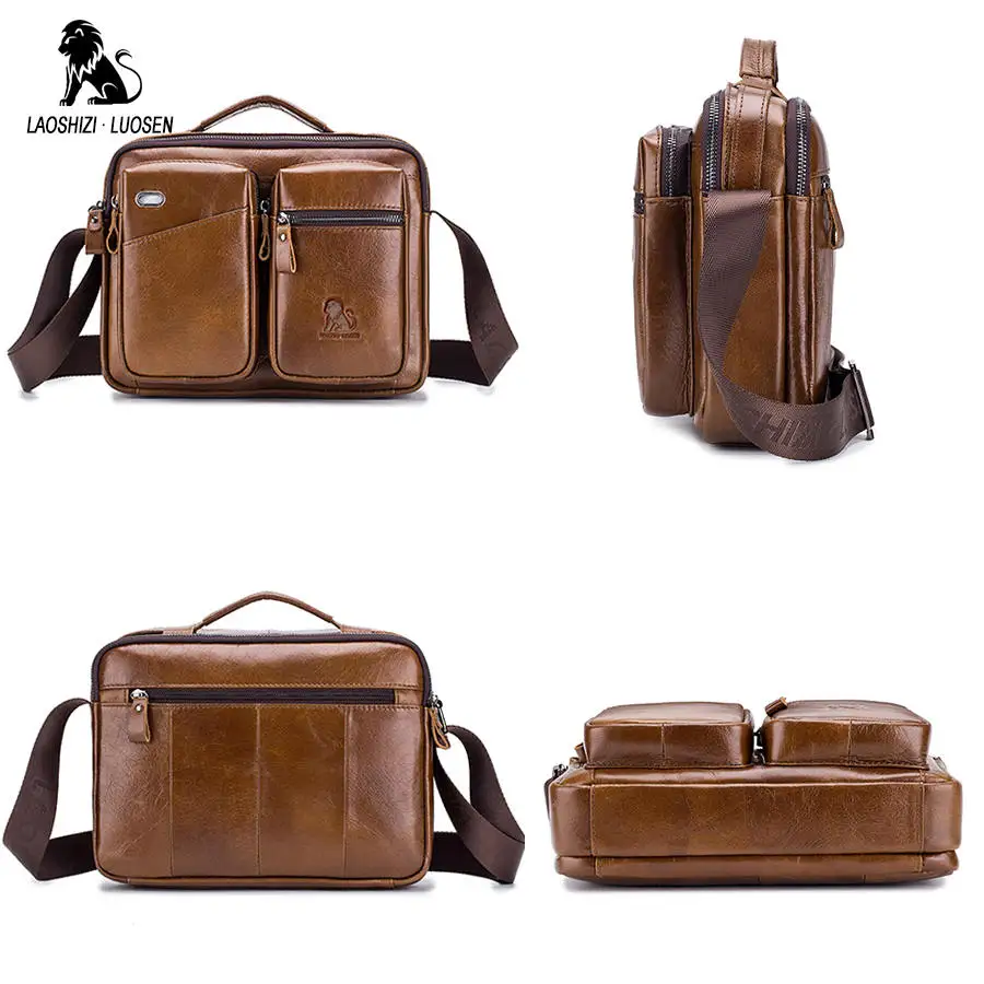 LAOSHIZI LUOSEN حقيبة ساعي حقيبة الكتف للرجال جلد طبيعي الأعمال الذكور Crossbody أكياس للرجال الصليب الجسم حقيبة حقائب جديد