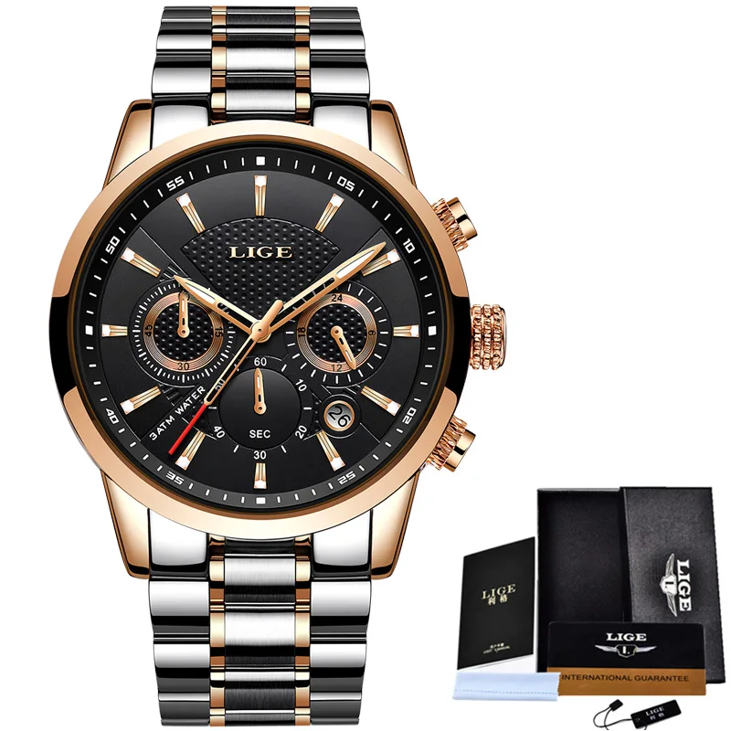

LIGE Mens Watches Business Fashion Top Brand Luxury Watch Men Sports Waterproof Stainless Steel Quartz Watch Relogio Masculino