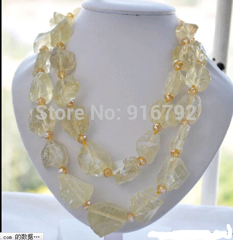 

free shipping Nature 2row 32MM yellow crude ore citrine necklace