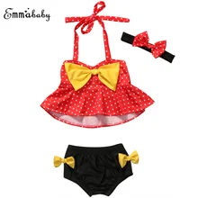 Одежда для маленьких девочек купальный костюм летний комплект в красный горошек Танкини бикини купальник летние купальные костюмы с завышенной талией