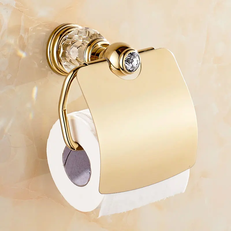 Роскошный Кристалл Латунь золотая бумажная коробка рулонный держатель Туалет Золотая бумага держатель, коробка для салфеток аксессуары для ванной комнаты оборудование - Цвет: Clear