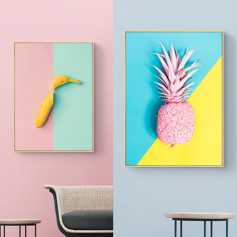 

Modern Minimalist Colorful Fruits Painting Canvas Prints Banana Pineapple Poster Home Decor Wall Pictures For Living Room SID414