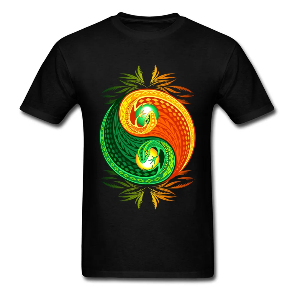 Company Leisure Printed T-shirts O Neck Cotton Fabric Male Tops Shirts Short Sleeve Father Day Printed Sweatshirts YinYang Gecko Lizard Opposite Colors Sign black