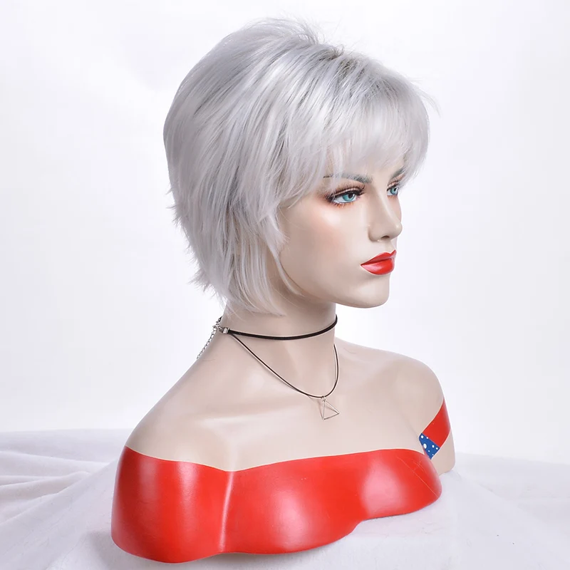 MSI wigs женский парик 2 тона серый белый Омбре синтетические Короткие слоистые Вьющиеся Волосы пышные челки термостойкие