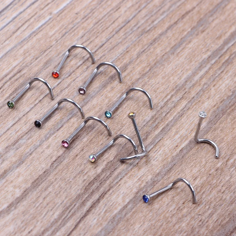 JUNLOWPY Stainless Steel crystal Nose Rings And Studs Eyebrow Labret Ear Bars Body jewelry 100pcs/lot mix 10color Piercing Nose