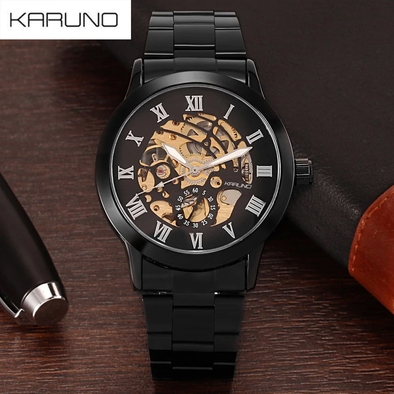 

MCE Relogio Masculino Men Clock Black Men's Watch Automatic Mechanical Watch Man Stainless Steel Business Wristwatch Male Watch