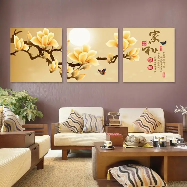 3PHot Sell Modern Decorative Art Picture Paint on Canvas Prints aphorism:family harmony is the most important,charming flowers