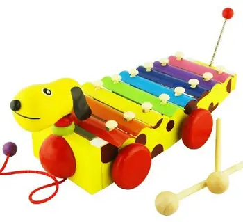 

Wooden animal dog child trailer beat piano piece octave knock piano baby early education puzzle music